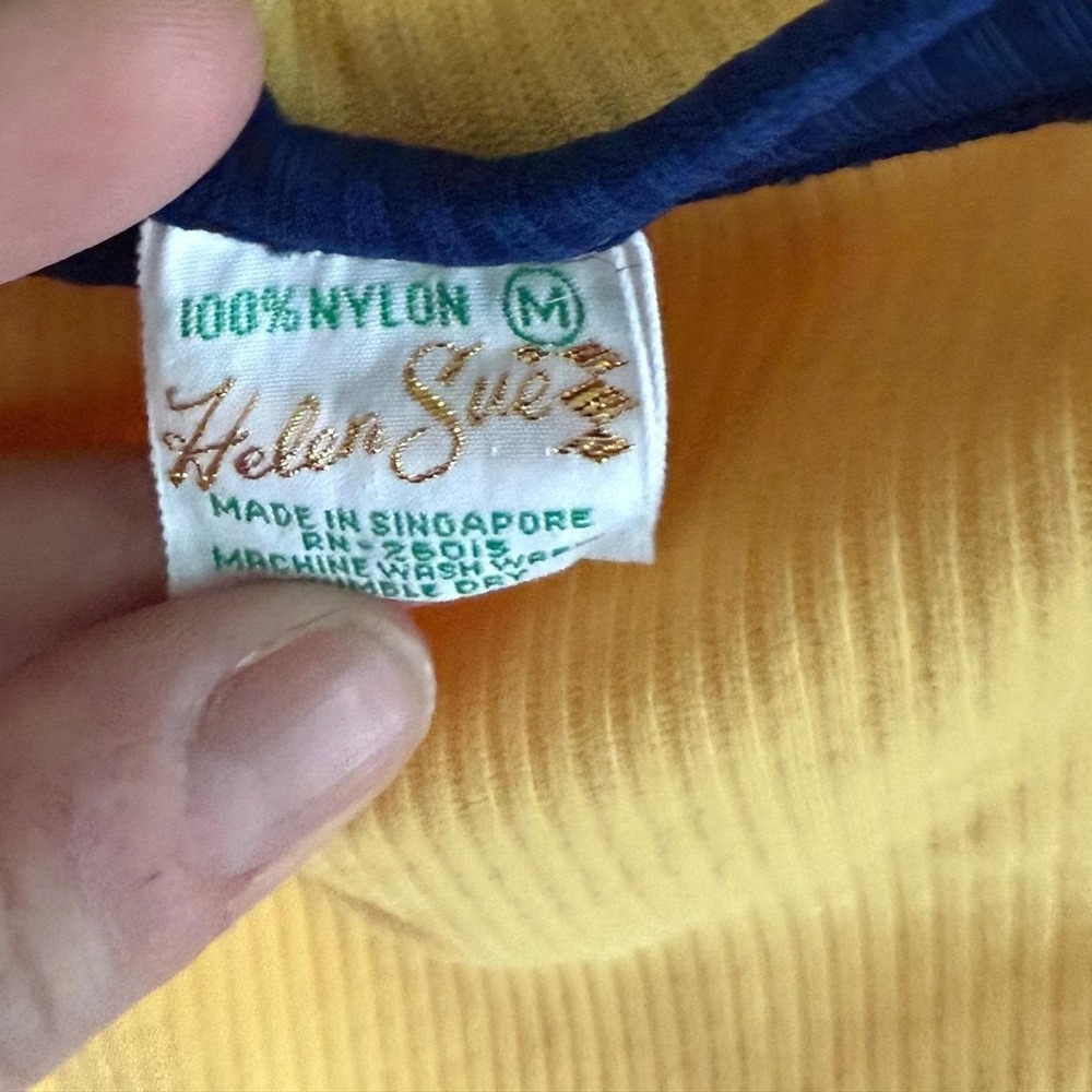 VTG 70s Helen Sue Yellow Ribbed Top Mod Ruffle Lettuce Edge Sleeve Square Neck M - Picture 4 of 5